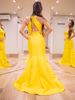 Imagem de ASD217 - Vestido longo amarelo zibeline sereia decote v