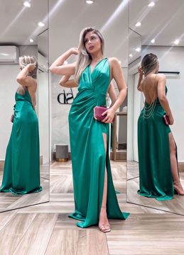 Imagem de ASD783 - Vestido longo verde esmeralda cetim