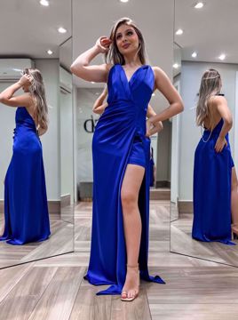 Imagem de ASD781 - Vestido longo azul Royal cetim