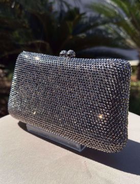 Imagem de BOLSA154 - Bolsa prata brilhosa retangular, bordas arredondada
