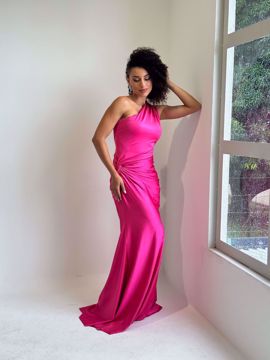 Imagem de RAJ42 - Longo Liso pink uma alça só com nó na cintura easy fit